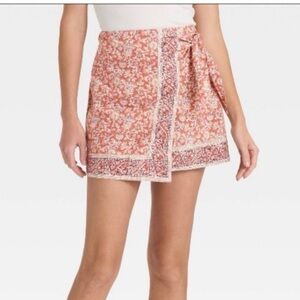 Floral Wrap Skirt in Rust and Cream